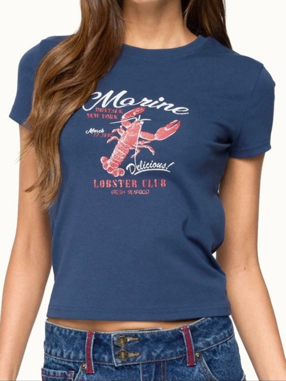 EDIKTED Blue Lobster Club Graphic Tee Size XS